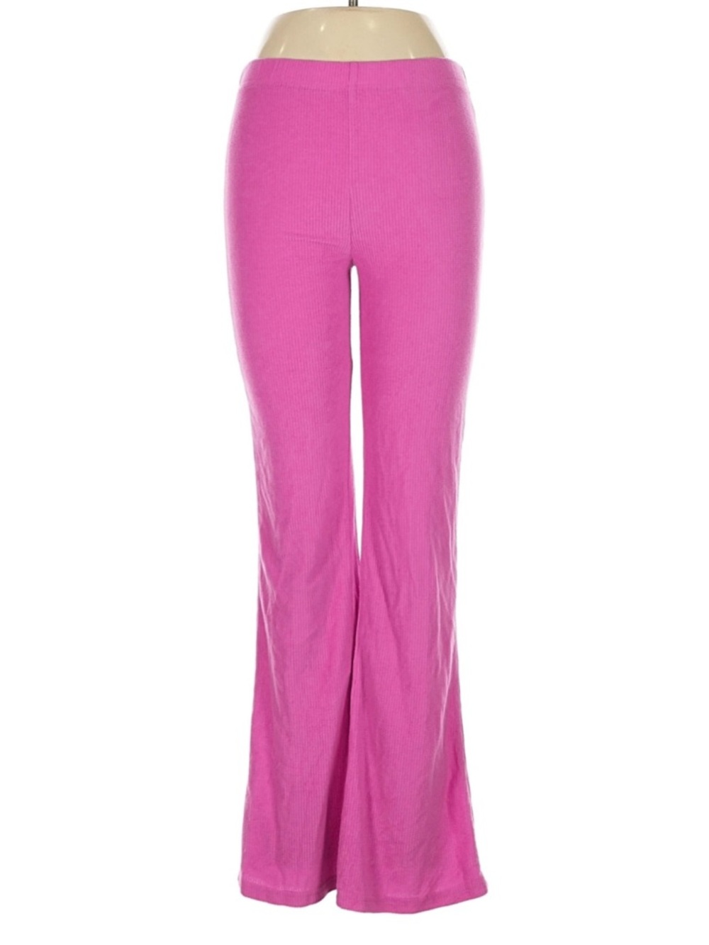 HOT PINK SOFT RIBBED COZY KICK FLARED BELL BOTTOM PANTS